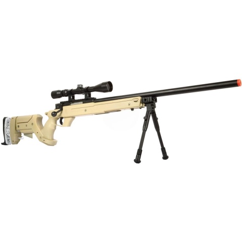 WellFire SR22 Bolt Action Type 22 Sniper Rifle w/ Scope & Bipod - TAN