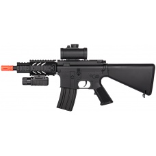 DE M4 CQB RIS Airsoft AEG Rifle w/ Flashlight + Red Dot Scope - (Black)