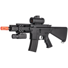 DE M4 CQB RIS Airsoft AEG Rifle w/ Flashlight + Red Dot Scope - (Black)