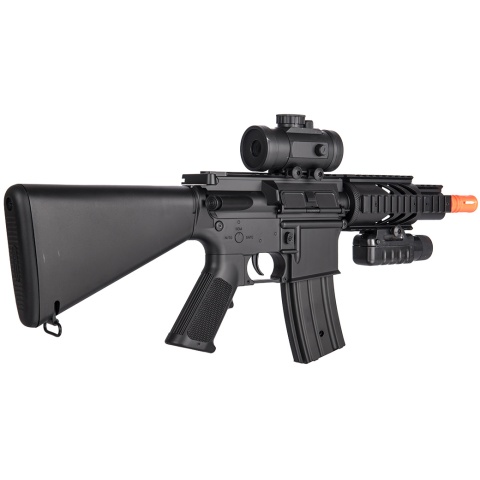 DE M4 CQB RIS Airsoft AEG Rifle w/ Flashlight + Red Dot Scope - (Black)