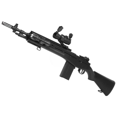 TSD M14 RIS Spring Sniper Rifle w/ Red Dot Scope & Flashlight - BLACK