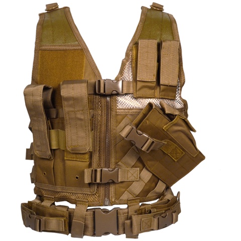 NcStar Youth Cross Draw Tactical Vest w/ Integrated Holster - TAN