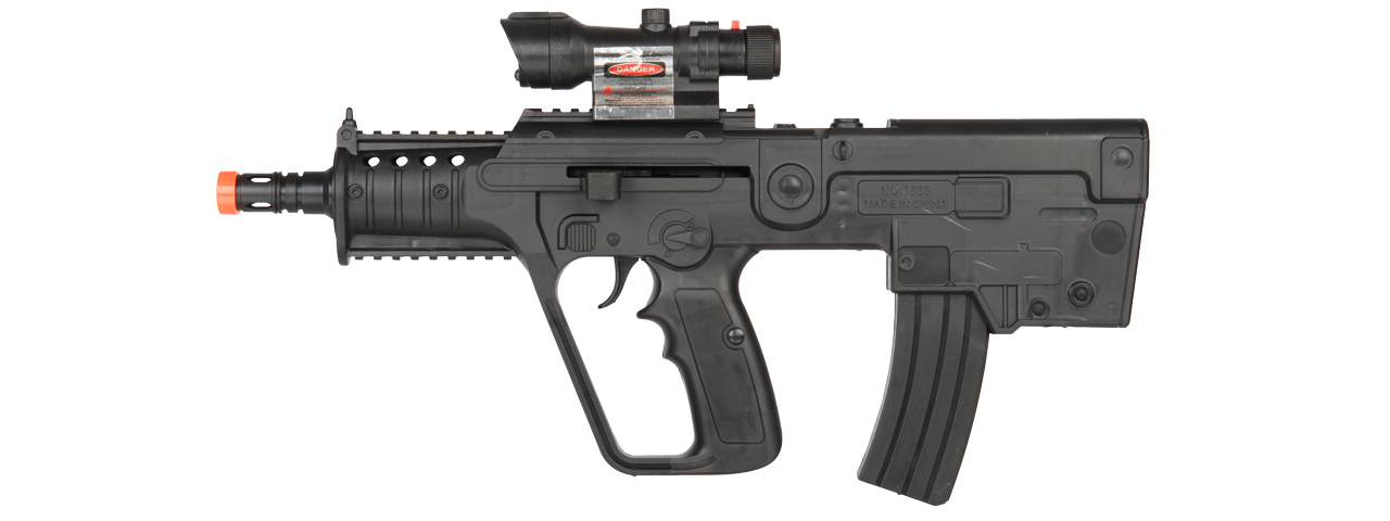 P2163 SPRING POWERED RIFLE W/ LASER & BLUE LIGHT (BLACK)