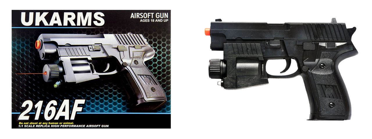 216AF SPRING PISTOL w/ LASER & STROBE (BK) - Click Image to Close