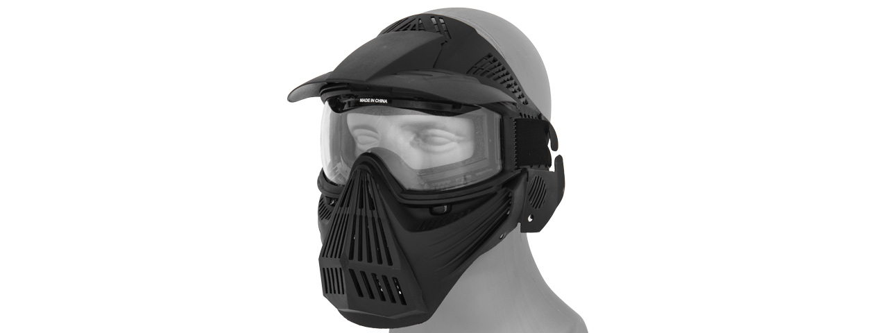 AMA TACTICAL FULL FACE AIRSOFT MASK W/ EYE SAFETY & VISOR - BLACK - Click Image to Close