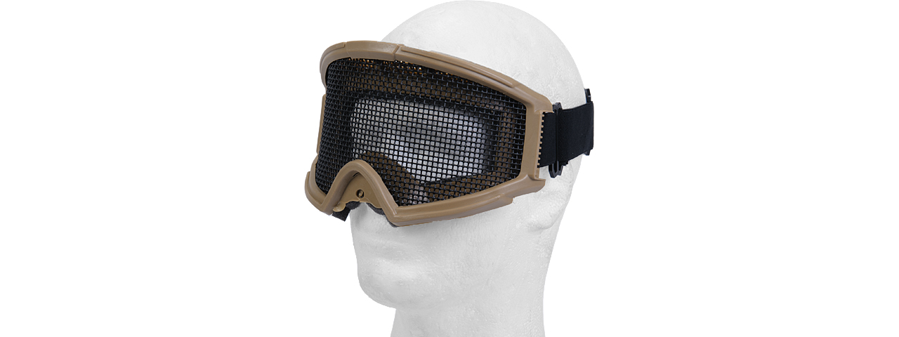 2611T TACTICAL GEAR STEEL MESH GOGGLES WITH VISOR (TAN) - Click Image to Close