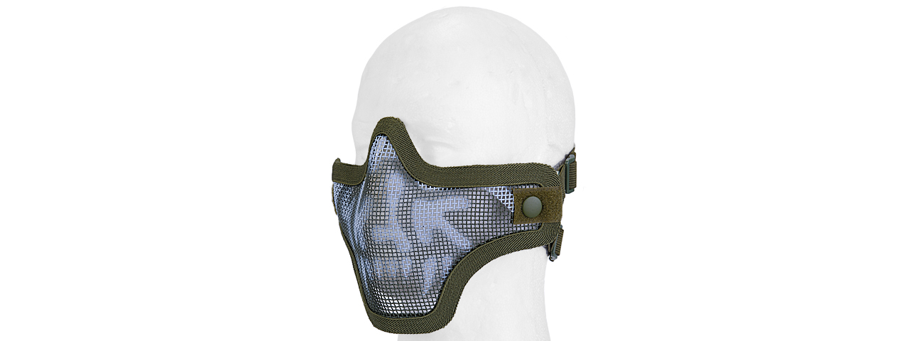 METAL MESH HALF MASK (OD GREEN & SKULL) DOUBLE STRAP VERSION - Click Image to Close