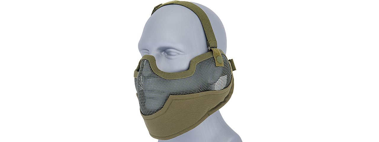 UKARMS AC-108G Tactical Metal Mesh Half Mask with Ear Protection for Airsoft in OD Green - Click Image to Close