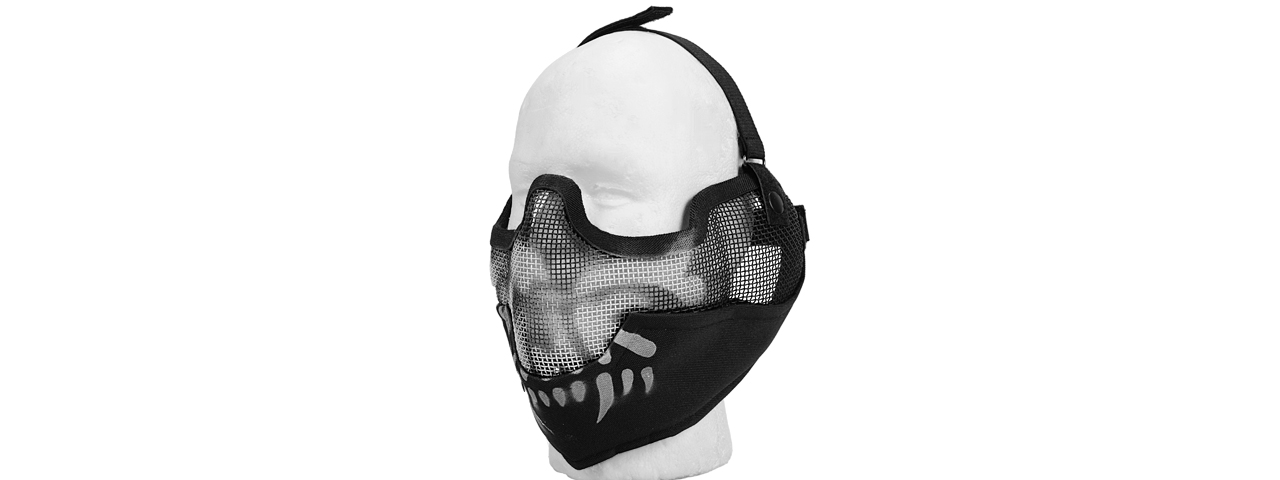 AC-108SB METAL MESH HALF MASK w/EAR PROTECTION (BLACK SKULL) - Click Image to Close