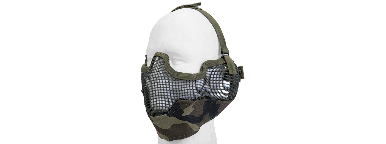 AC-108W METAL MESH HALF MASK w/EAR PROTECTION (WOODLAND CAMO) - Click Image to Close