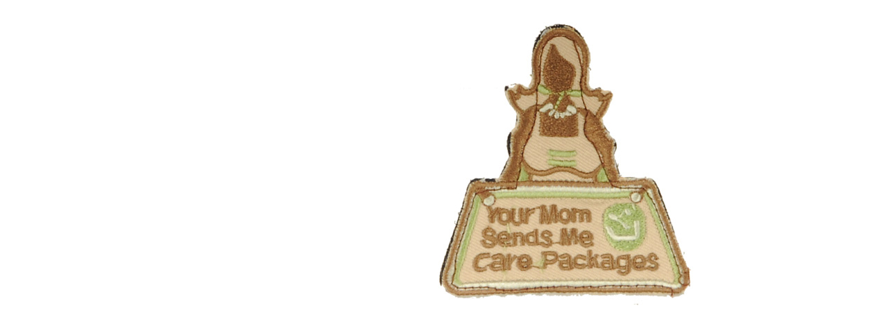UKARMS AC-118 "Your Mom Sends Me Care Packages" Forest Green and Tan Velcro Patch - Click Image to Close