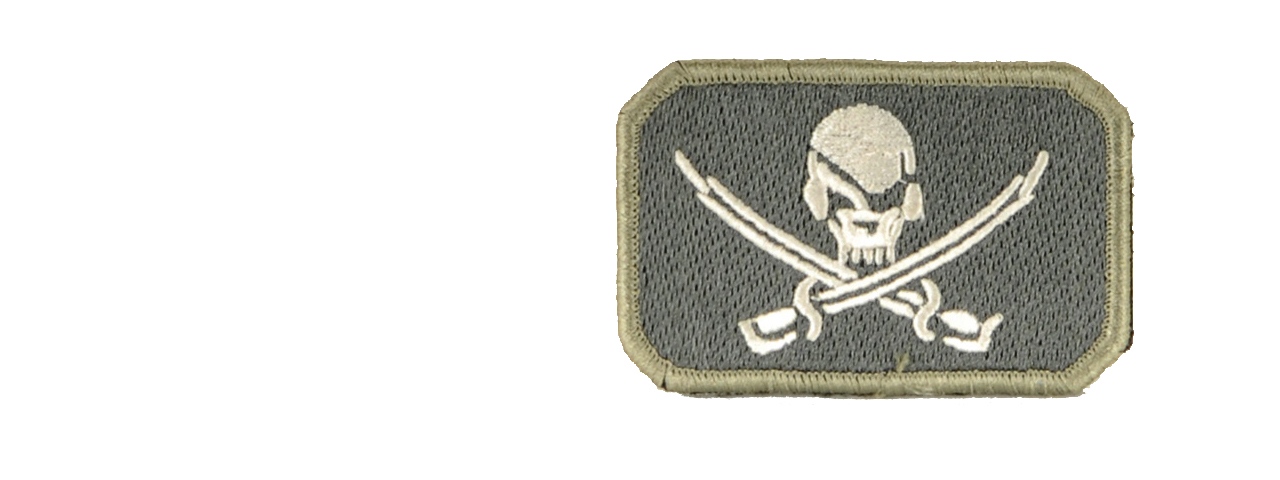 UKARMS AC-124 Pirate Skull and Swords Flag Grey and Midnight Grey Velcro Patch - Click Image to Close