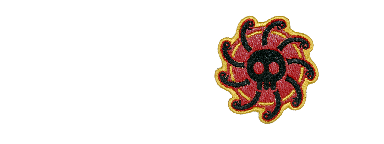 UK ARMS AIRSOFT HOOK AND LOOP BASE GORGON PATCH - RED/BLACK - Click Image to Close