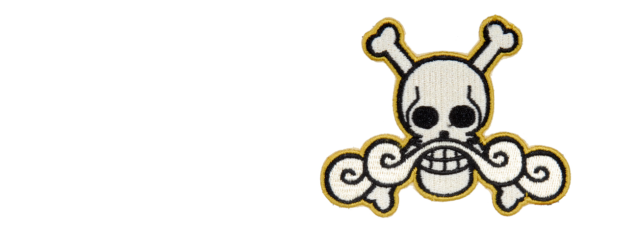 UK ARMS AIRSOFT HOOK AND LOOP BASE ROGER PIRATES PATCH - WHITE/YELLOW - Click Image to Close