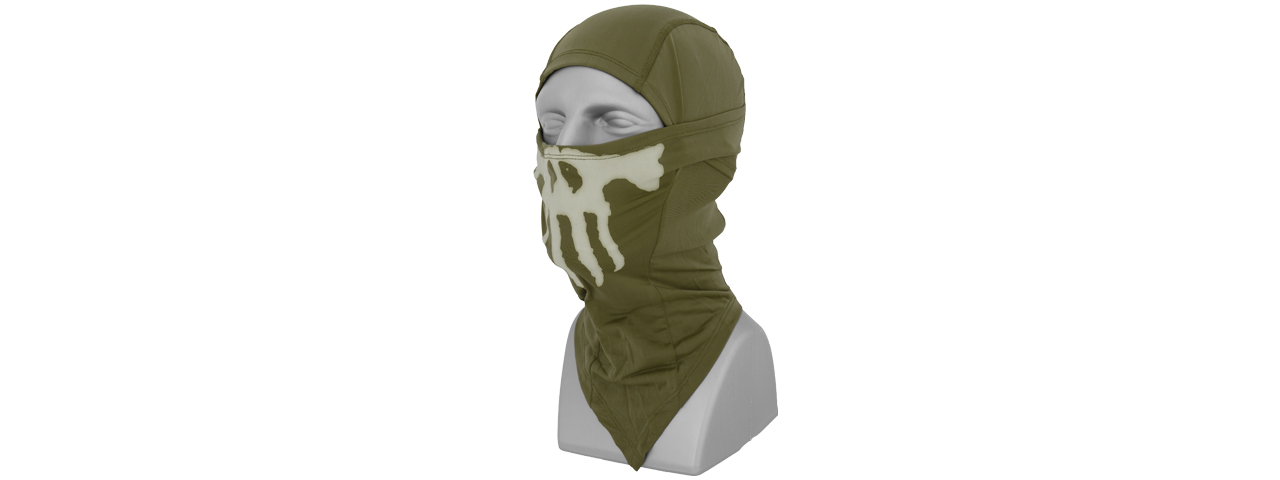 AC-176G Glow-in-the-Dark Skull Balaclava in OD Green - Click Image to Close