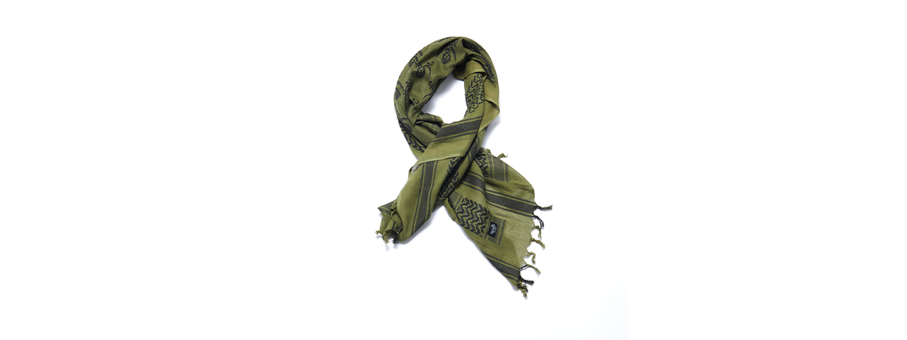 Lancer Tactical Multi-Purpose Shemagh Face Head Wrap - (OD Green/Jolly Roger Logo) - Click Image to Close