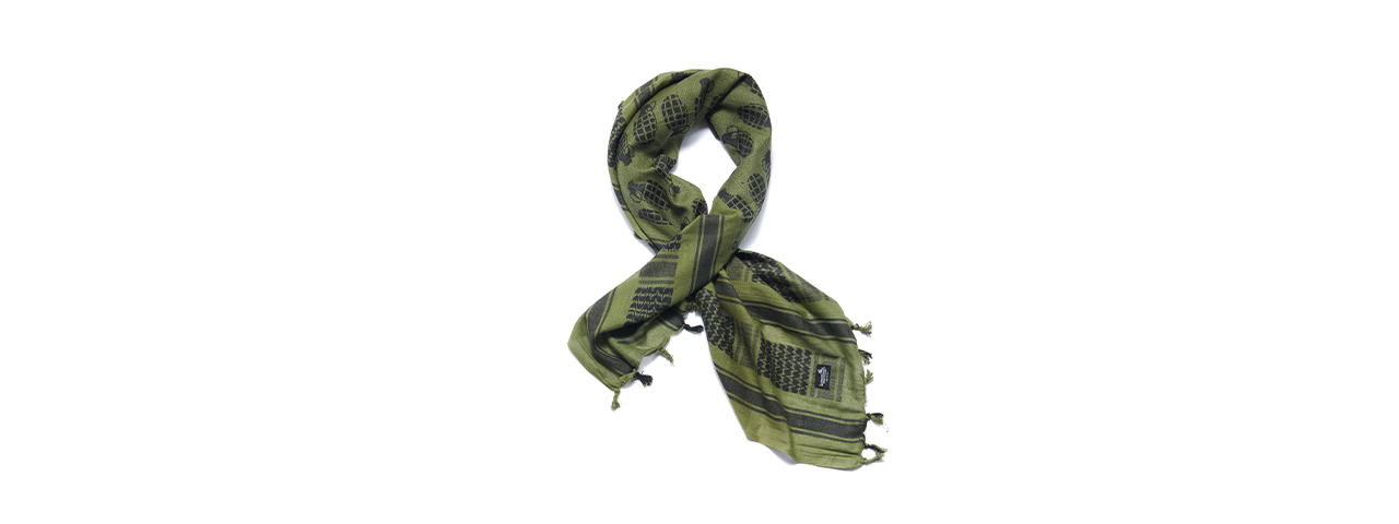 Lancer Tactical Multi-Purpose Shemagh Face Head Wrap - (OD Green/Grenade Logo) - Click Image to Close