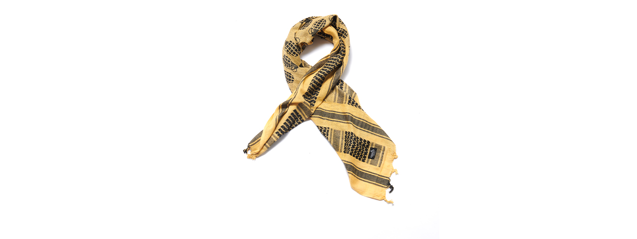 Lancer Tactical Multi-Purpose Shemagh Face Head Wrap - (Yellow/Grenade Logo) - Click Image to Close