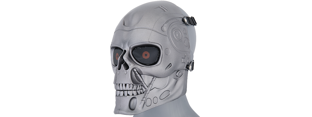 UK ARMS AIRSOFT FULL FACE SHOCK RESISTANT TERMINATOR MASK - SILVER - Click Image to Close