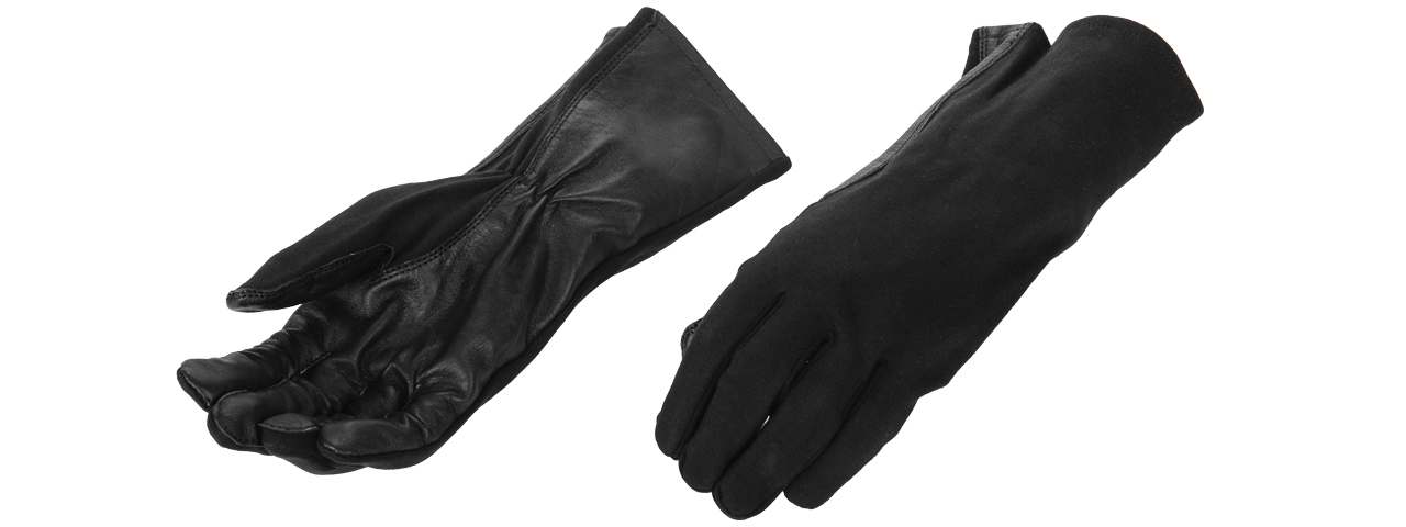 AC-4458M Leather Nomex Flight Gloves, Black - Size: M - Click Image to Close