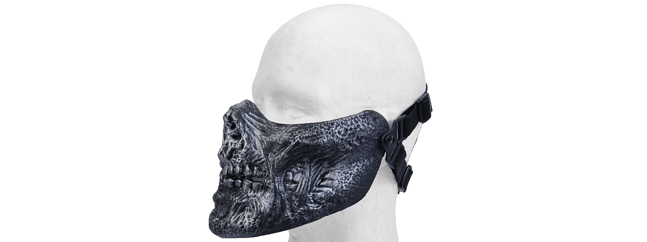 UK ARMS AIRSOFT TACTICAL ZOMBIE SKULL HALF FACE MASK - SILVER/BLACK - Click Image to Close
