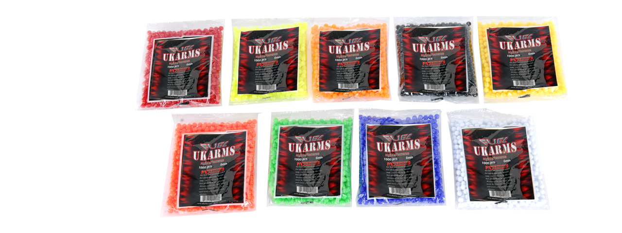 UKARMS 1000 Count 0.12g 6mm BBs (Mixed Colored Bags) - Click Image to Close