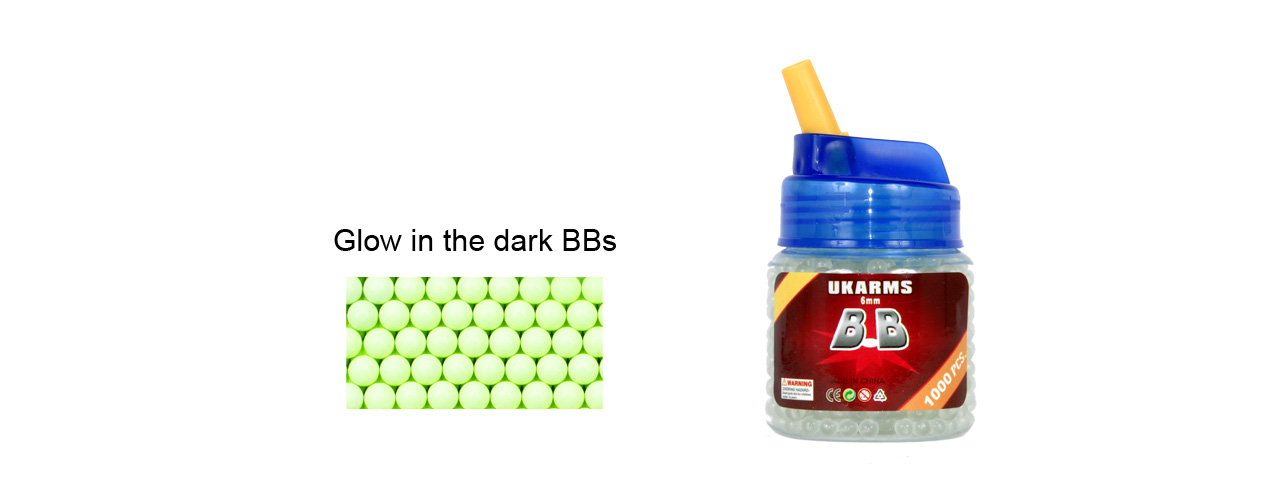 UKARMS BB1000L Glow In The Dark 0.12g 6mm BBs, 1000 Rounds per Bottle - Click Image to Close