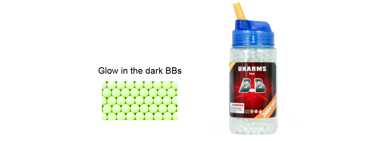 UKARMS BB2000L Glow In The Dark 0.12g 6mm BBs, 2000 Rounds per Bottle - Click Image to Close