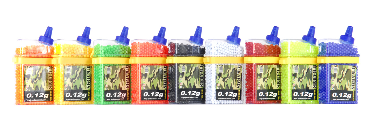 UKARMS BB2000S 0.12g 6mm BBs, 1650 Rounds per Bottle with Belt Clip, Mixed Colors per Case - Click Image to Close