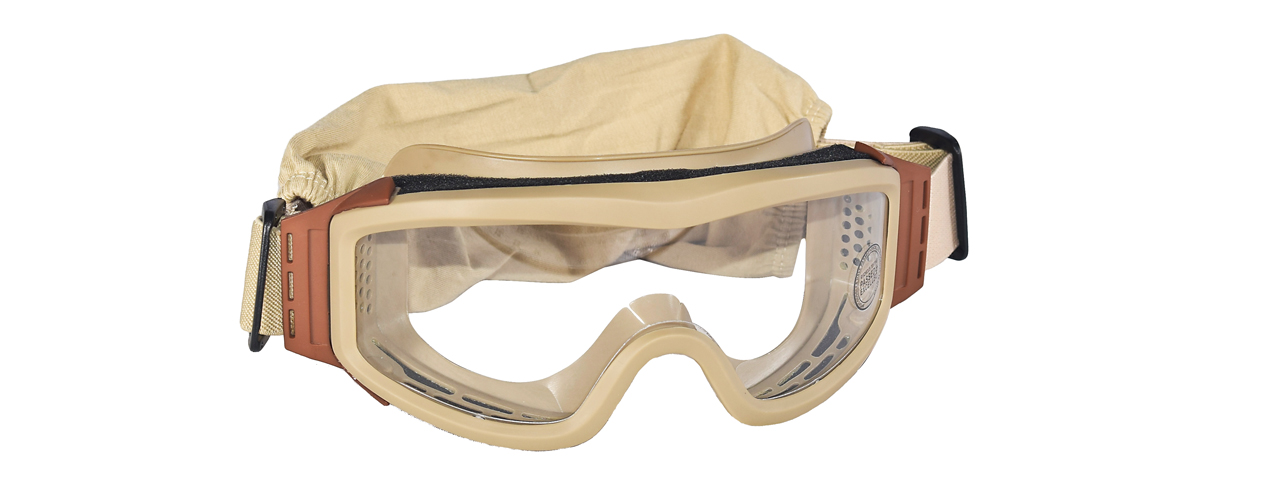 Lancer Tactical CA-201T Airsoft Safety Goggles Basic - Desert Tan Frame / Clear Lens - Click Image to Close