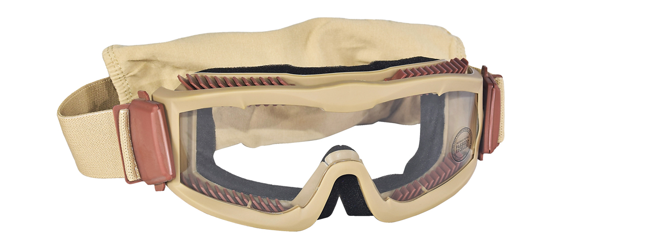 CA-221T AIRSOFT SAFETY GOGGLES W/STYLIZED VENTS (TAN) LENS: CLEAR - Click Image to Close