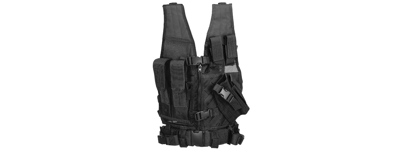 CA-310KBN NYLON YOUTH SIZE CROSS DRAW VEST W/HOLSTER (BLK) - Click Image to Close