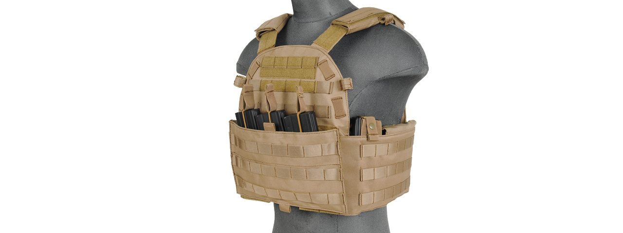 CA-311T2 69T4 Tactical Vest w/ Triple Inner Mag Pouch (Tan) - Click Image to Close