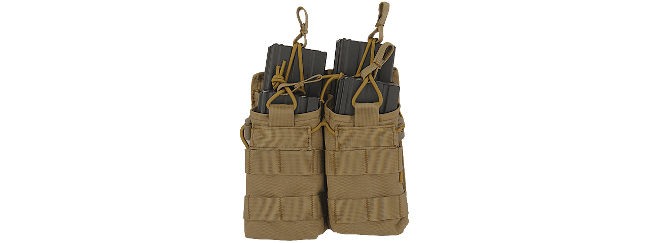 CA-378T MOLLE BUNGEE OPEN TOP QUAD MAGAZINE POUCH (TAN) - Click Image to Close