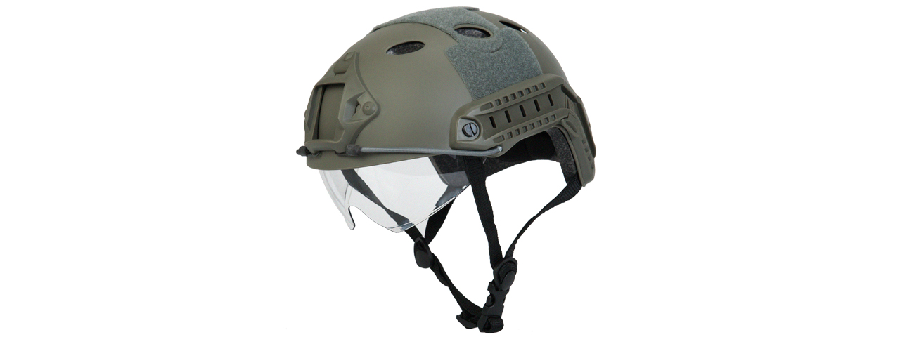 CA-740G HELMET PJ TYPE "BASIC VERSION w/VISOR" (COLOR: FOLIAGE GREEN) SIZE: MEDIUM - Click Image to Close