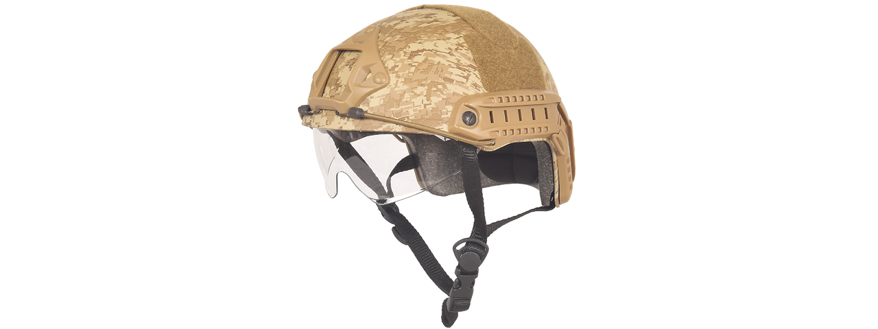 Lancer Tactical CA-741D Ballistic Helmet w/ Retractable Visor (Basic Version) in Desert Digital - Click Image to Close