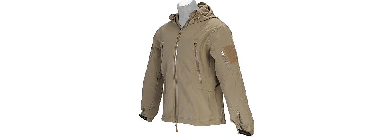 CA-782TM SOFT SHELL JACKET w/ HOOD (TAN), SIZE: MD - Click Image to Close