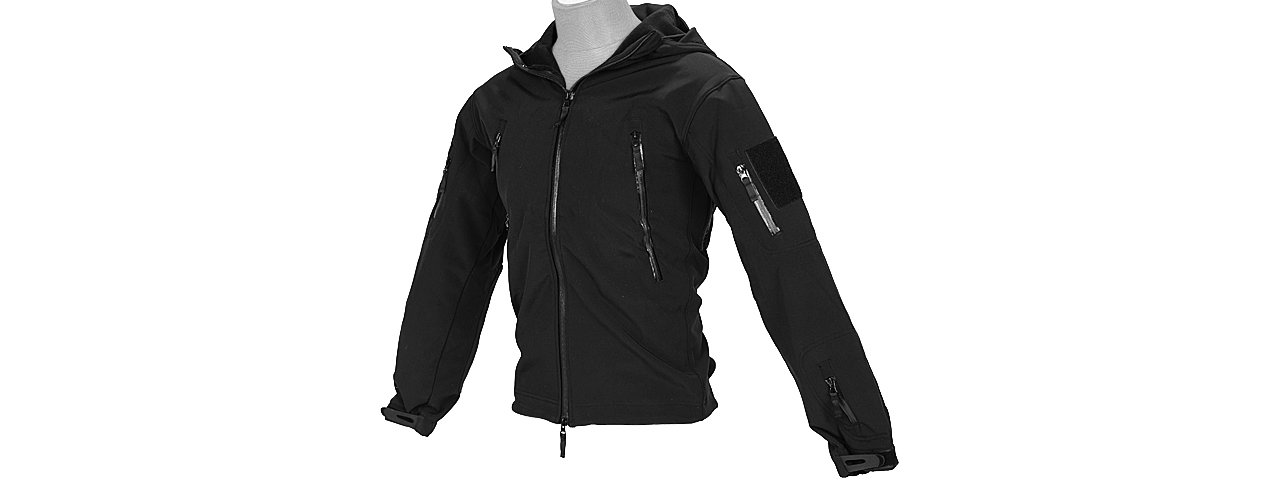 CA-783BM SOFT SHELL JACKET w/ HOOD (BLACK), SIZE: MD - Click Image to Close