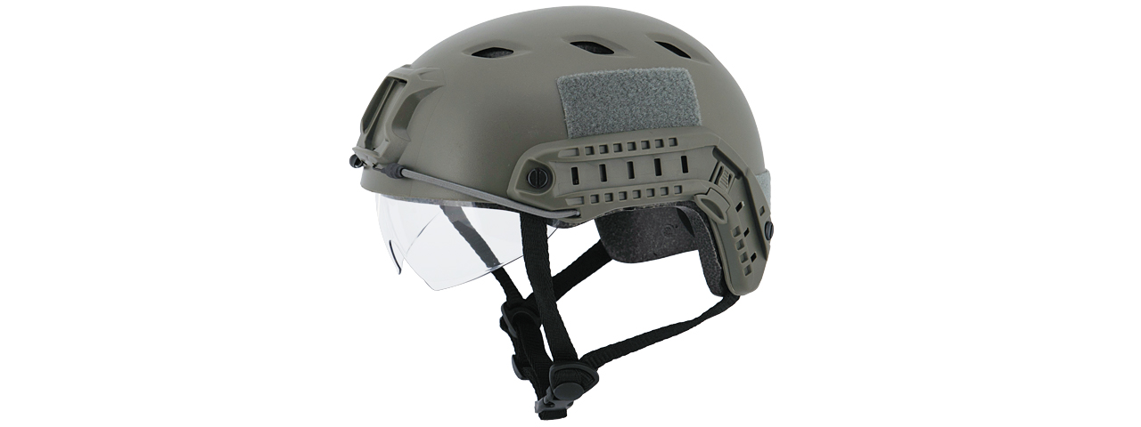 CA-842G HELMET BJ TYPE "BASIC VERSION w/VISOR" (COLOR: OD GREEN) SIZE: MEDIUM - Click Image to Close