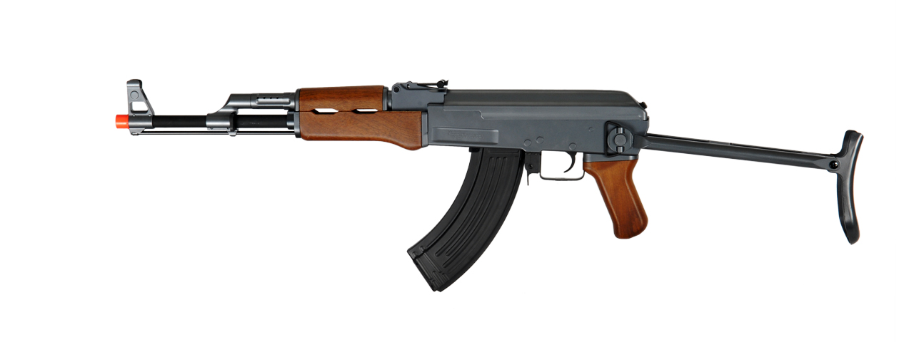 Cyma CM028S AK47S Auto Electric Gun Metal Gear, ABS Body, Folding Stock, Wood - Click Image to Close