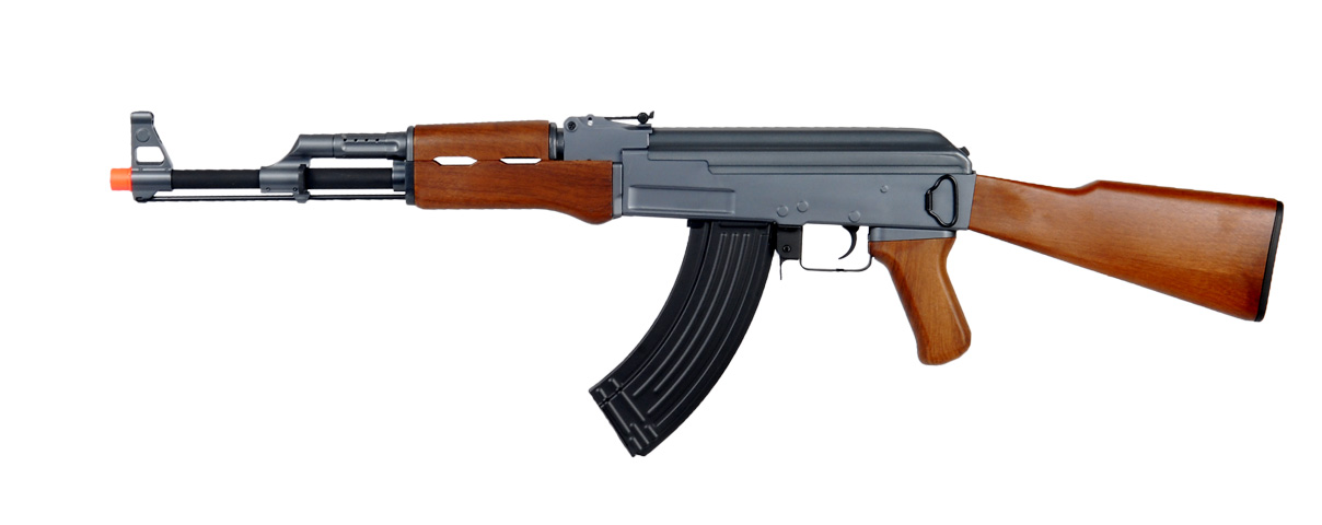 Cyma CM028 AK47 Auto Electric Gun Metal Gear, ABS Body, ABS Wood, Fixed Stock - Click Image to Close