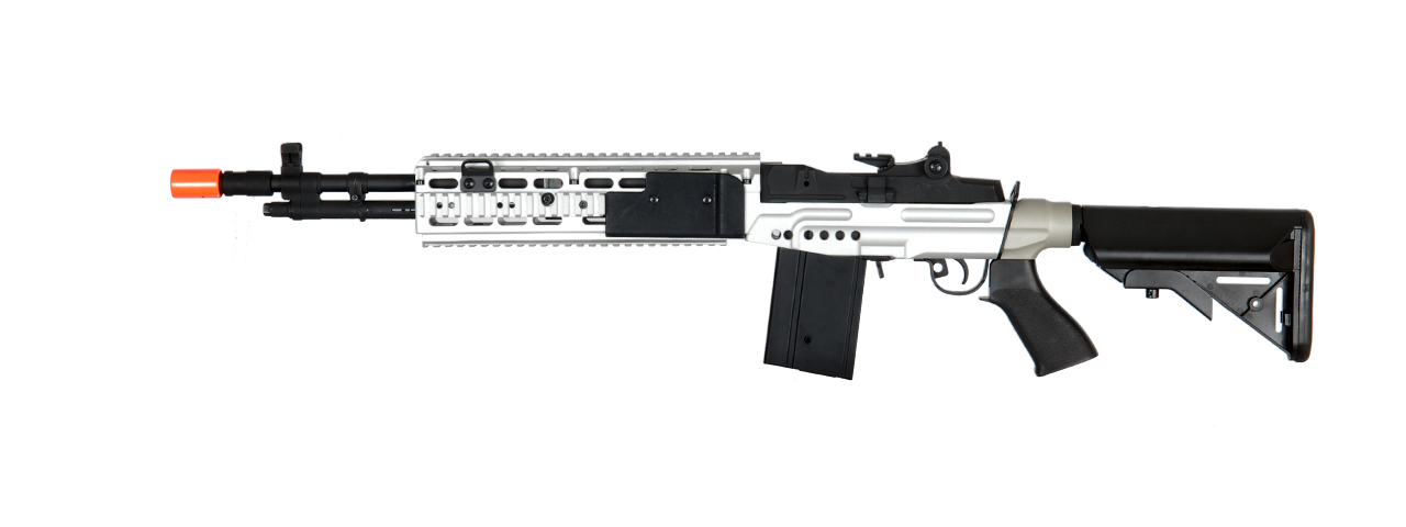 Cyma CM032EBR-S M14 EBR RIS AEG Metal Gear, Full Metal Body, Adjustable Crane Stock in Silver - Click Image to Close