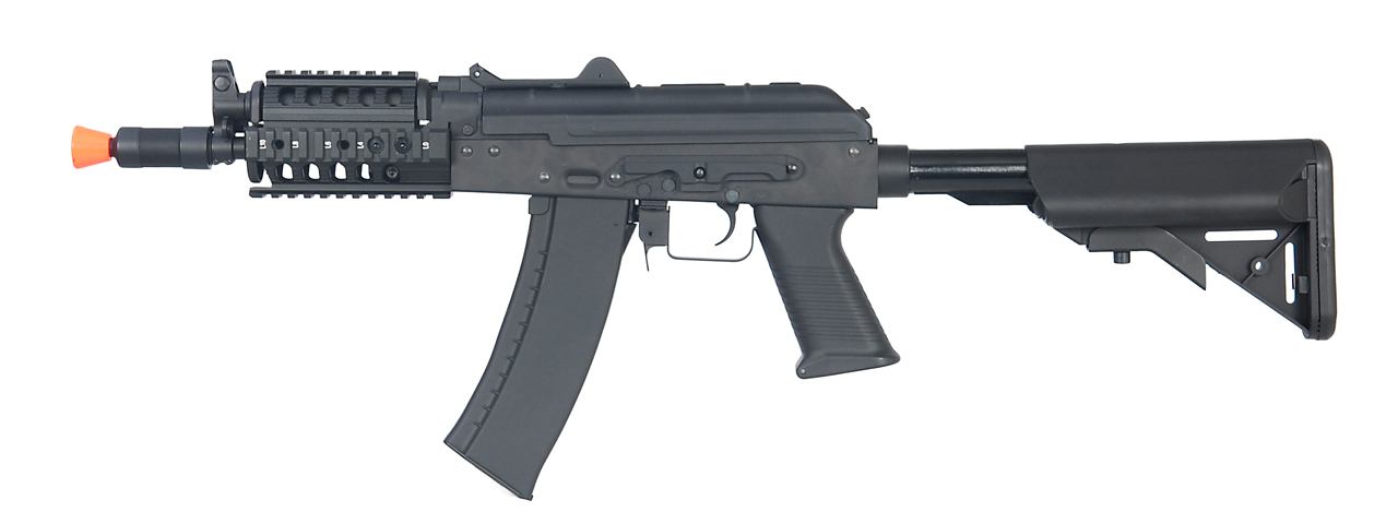 CYMA CM040H AKS-74UN FULL METAL AEG w/QUAD RAIL & RETRACTABLE CRANE STOCK (COLOR: BLACK) - Click Image to Close