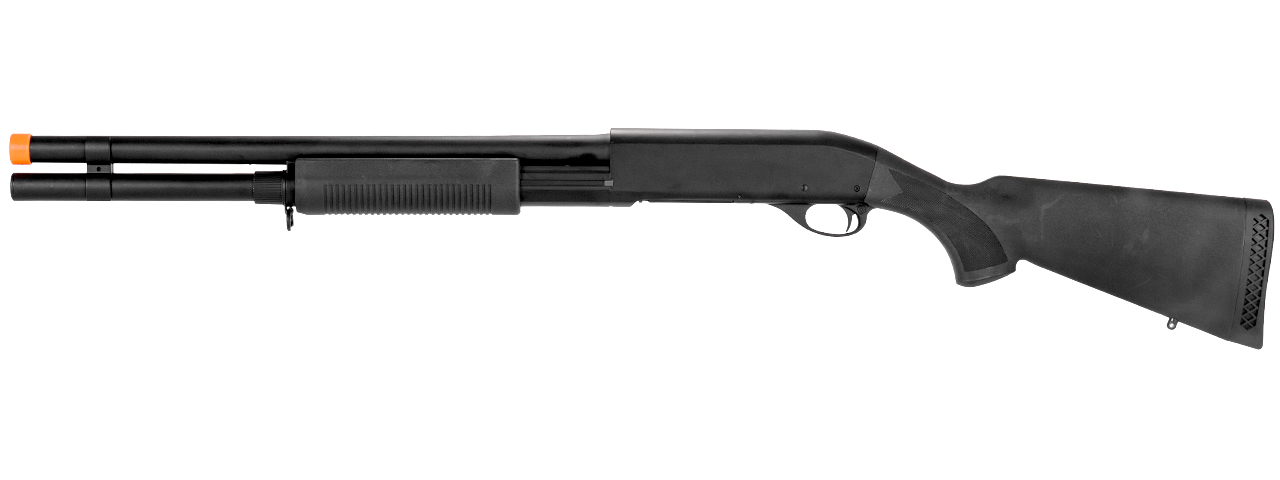 CM350LMN M870 SHOTGUN LONG BARREL w/FULL STOCK & METAL BARREL (BLACK) - Click Image to Close