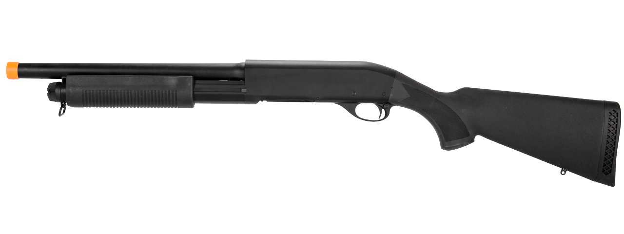 CM350MN M870 SHOTGUN w/FULL STOCK & METAL BARREL (BLACK) - Click Image to Close