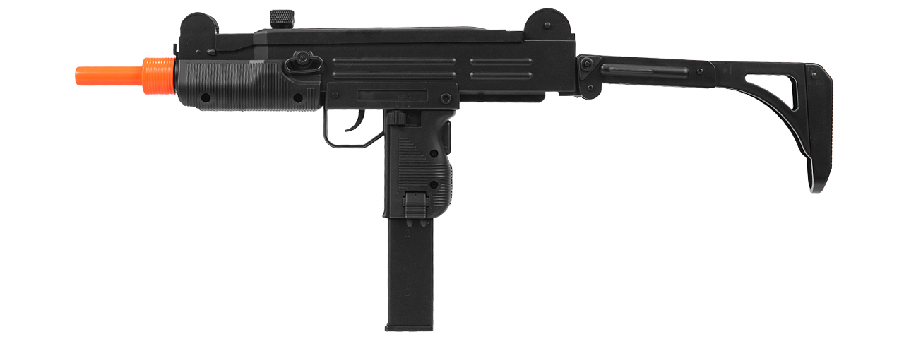 WELLFIRE ABS PLASTIC UZI CQB AIRSOFT SMG W/ STOCK - BLACK - Click Image to Close