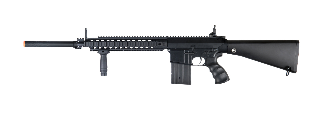 Golden Eagle JG FB6652 SR-25 Long RIS AEG Metal Gear, Full Metal Body, Fixed Stock, Vertical Grip, Barrel Extension - Click Image to Close