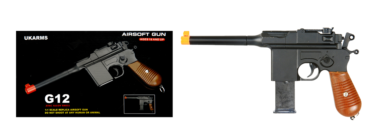 UKARMS G12 Metal Spring Pistol, Barrel Extension, Spare Magazine - Click Image to Close