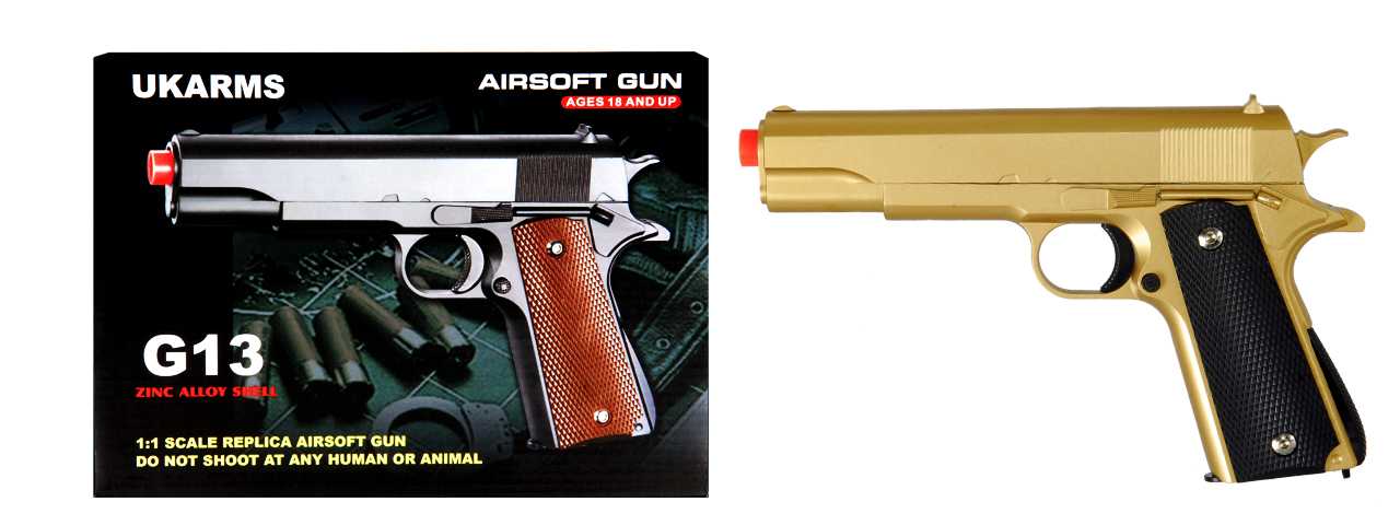 UKARMS G13G Metal Spring Pistol, Gold - Click Image to Close