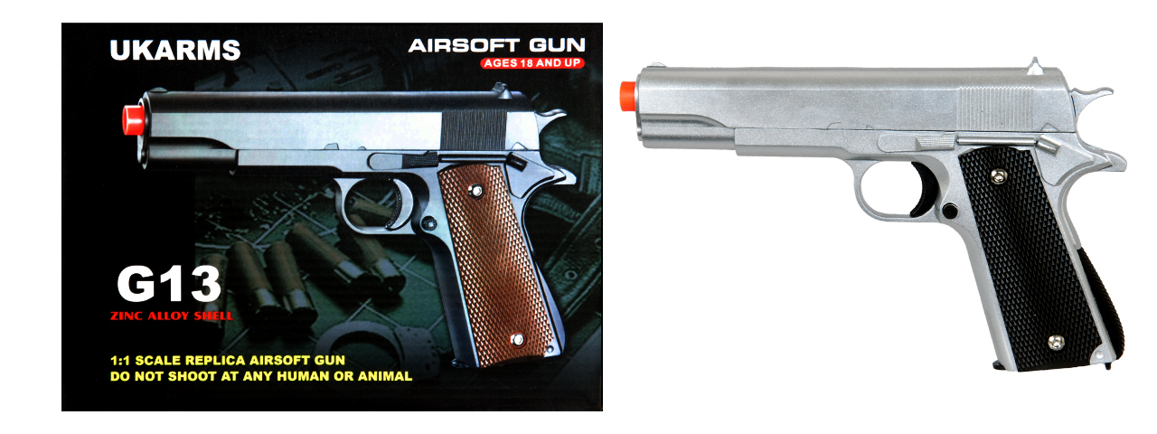 UKARMS G13S Metal Spring Pistol, Silver - Click Image to Close